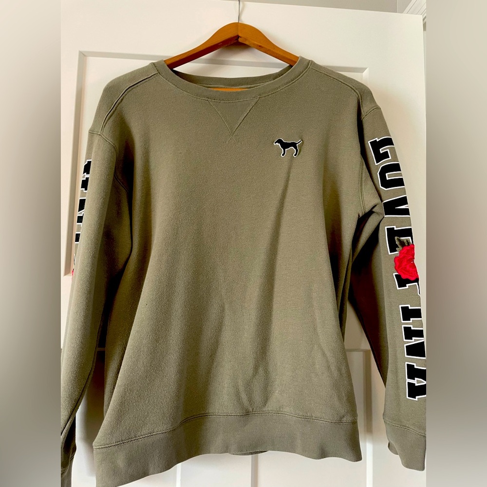 Victoria Secret Vintage PINK Olive green embroidered sweatshirt